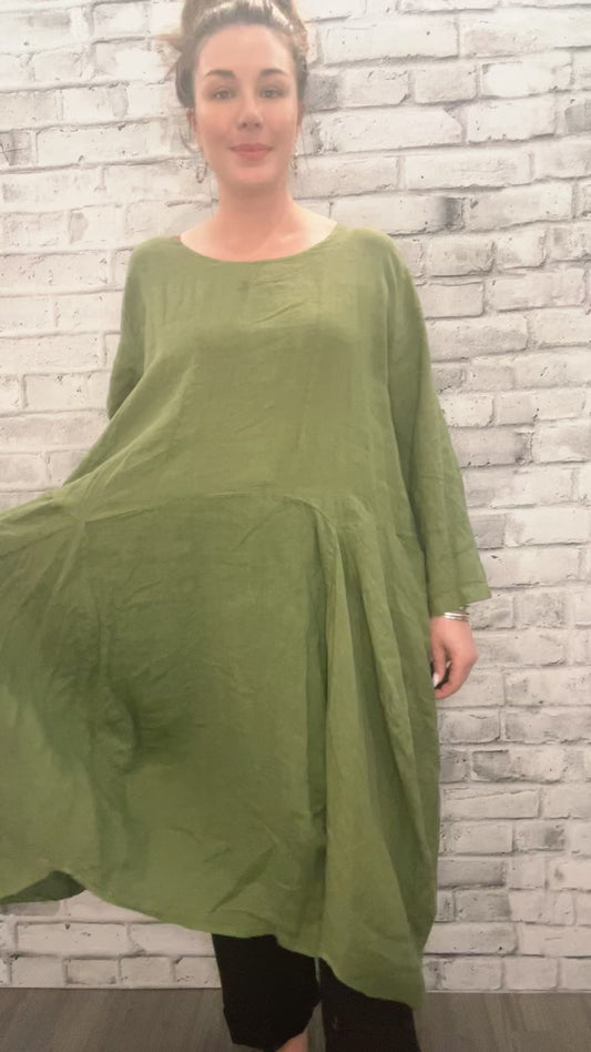 Olive Linen Dress in Plus Size - 21006
