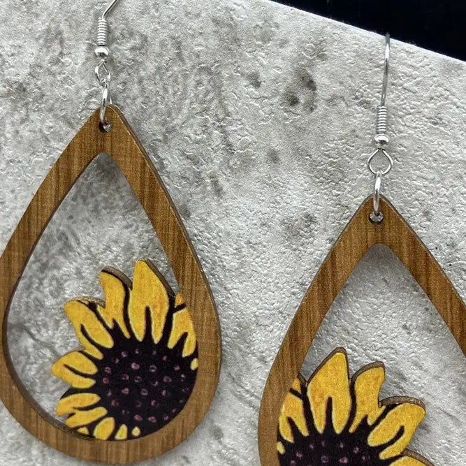 Sunflower Wood Earing
