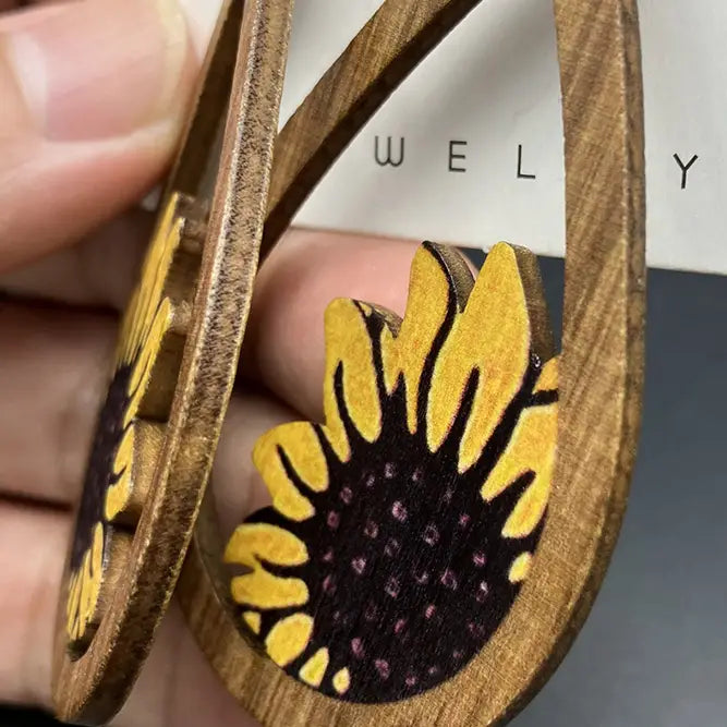 Sunflower Wood Earing