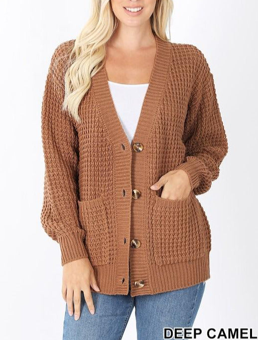 "The Brielle" Waffle knit Cardigan with Buttons 10023