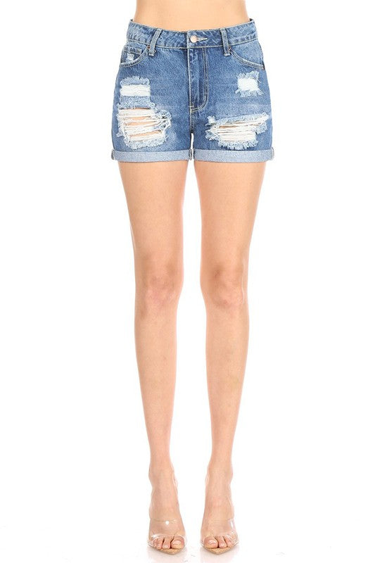 High Rise Distressed Shorts- 11082