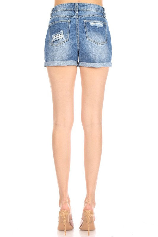 High Rise Distressed Shorts- 11082