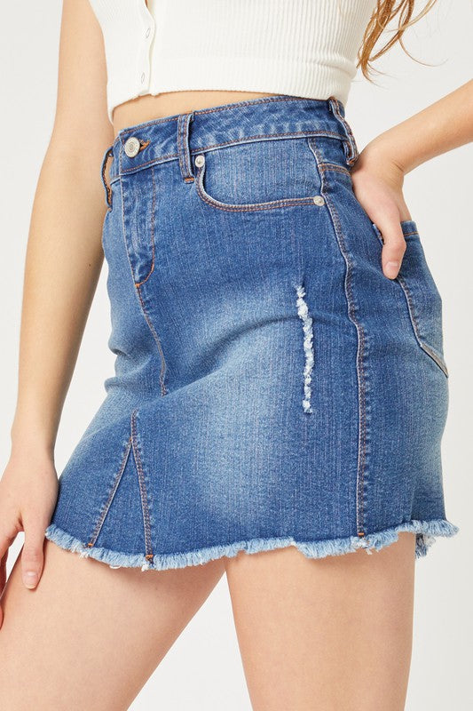 Summer Lovin' Denim Distressed Skirt- 11074