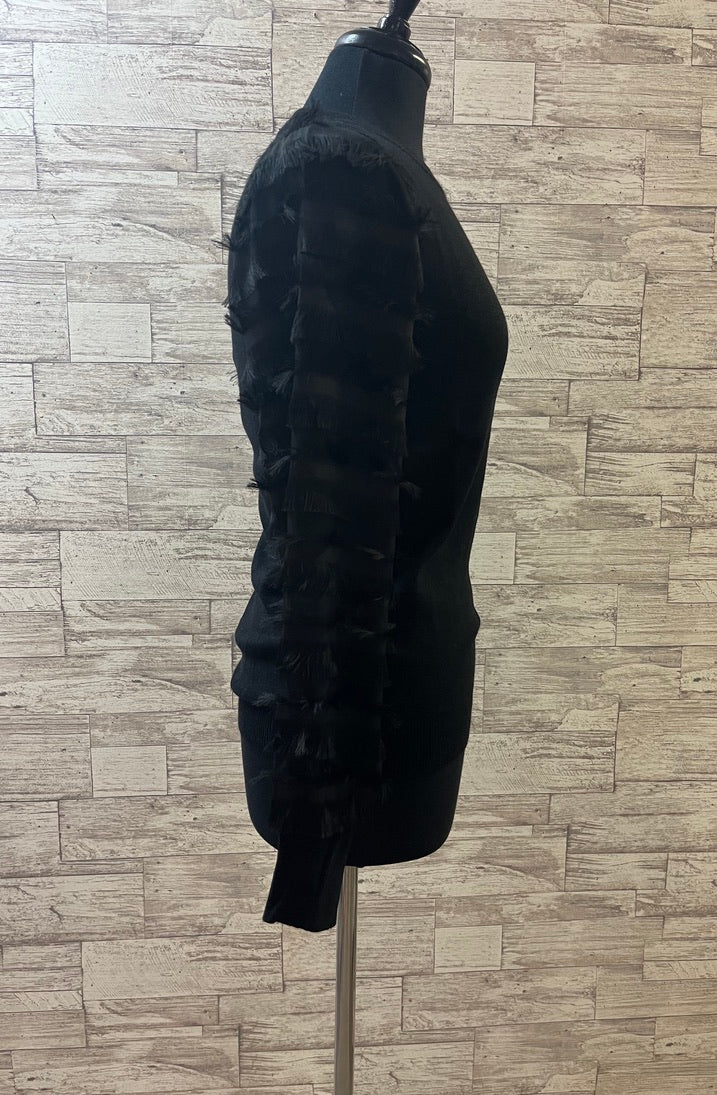 Black Long Fringe Sleeve Sweater 13327