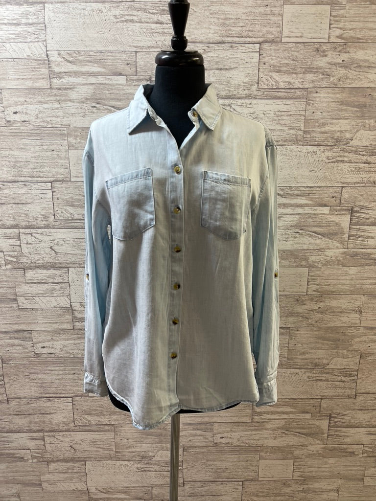 Chambray Roll Up Sleeves Collar Shirt with Chest Pockets 249B