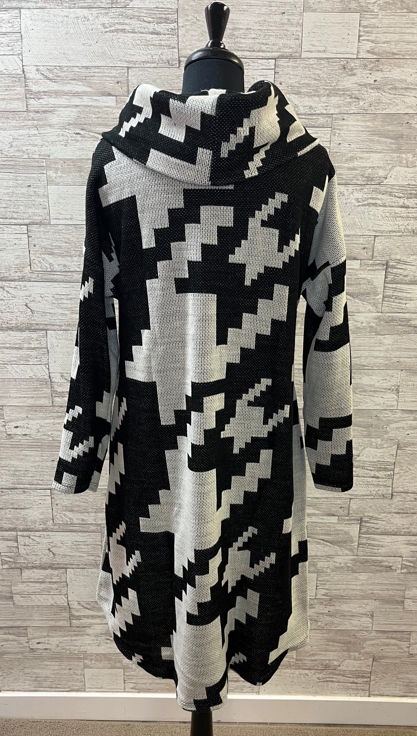 Geo Houndstooth Oversized Sweater -10008