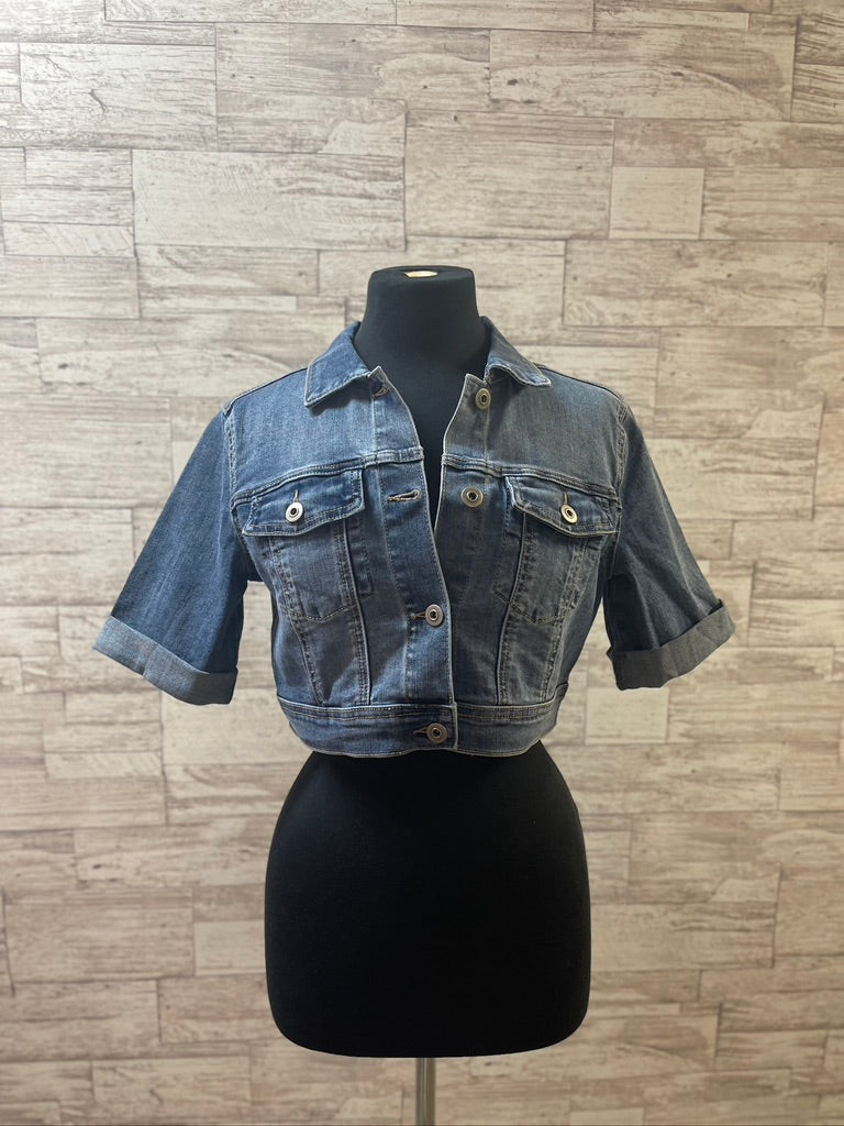 Cropped Jean Jacket with Short Sleeves-20000