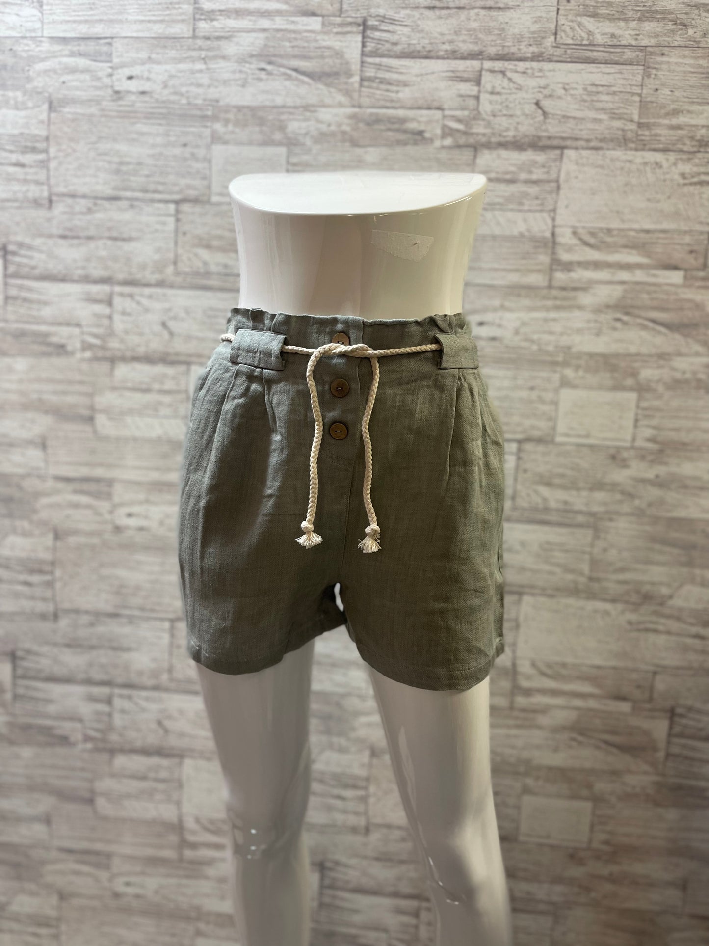 Solid Button Front Basil Shorts -20016