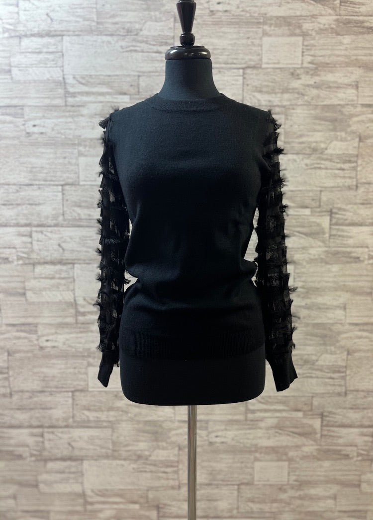 Black Long Fringe Sleeve Sweater 13327