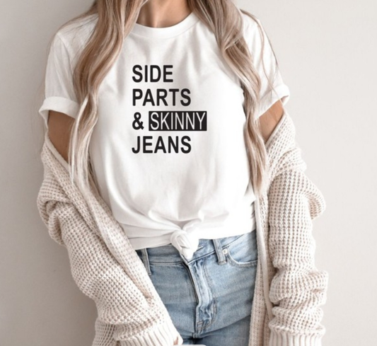 Side Parts & Skinny Jeans Graphic Tee in white - 11058