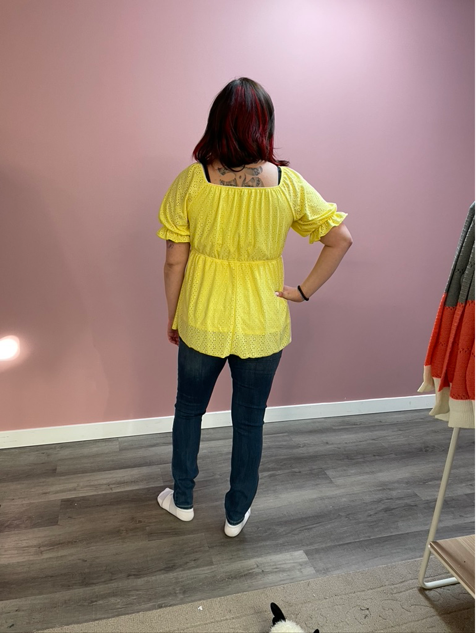 Yellow Short Sleeve Solid Woven Top -10084