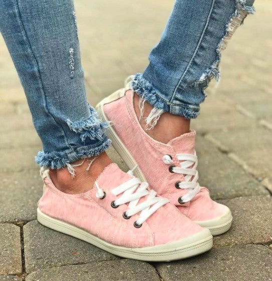 Pink canvas slip hot sale on shoes