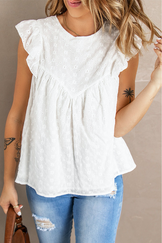 Hallow-out Ruffled Flowy Top