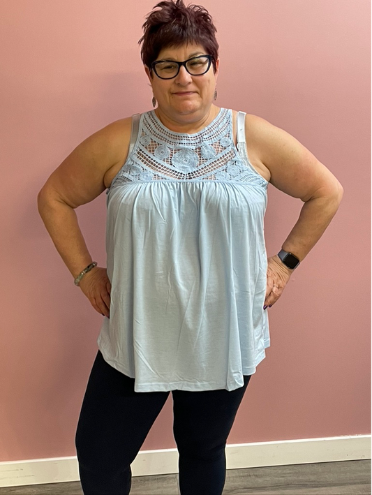 Sky Blue Crochet Lace Tank Top  - 20027