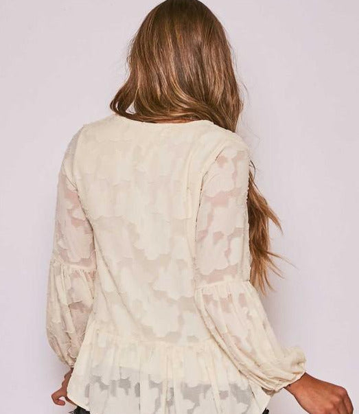 Cream Floral Lace Woven Top