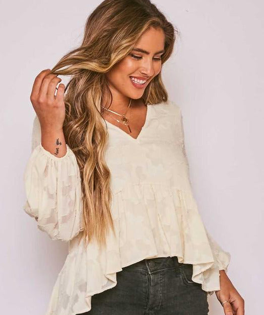 Cream Floral Lace Woven Top