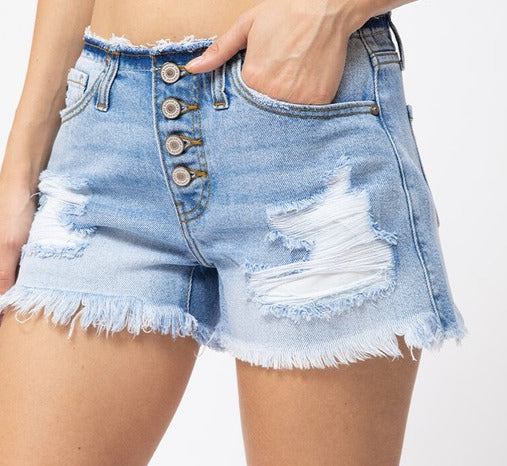 Edgy Low Rise Button Fly Kan Can Denim Shorts- 11070